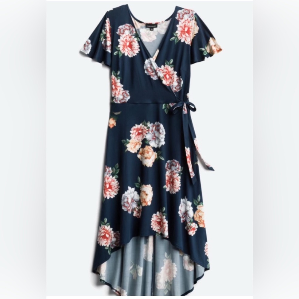 Navy Floral Midi Wrap Dress